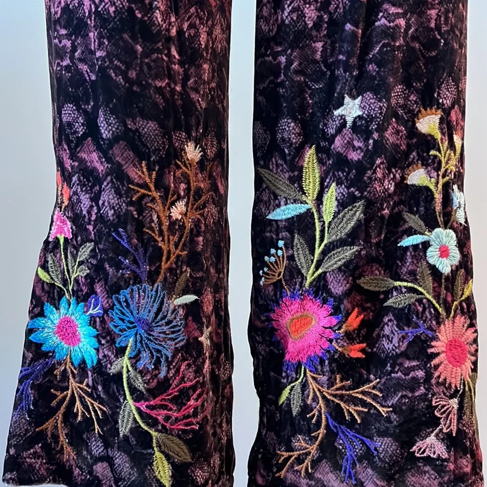 Johnny Was Los Angeles Ulla Floral Embroidered Velvet Pants Black Small - Picture 5 of 9